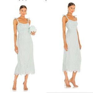 Jonathan Simkhai Bonnie Silk Lace Tie Strap Bustier Midi Dress in Tide